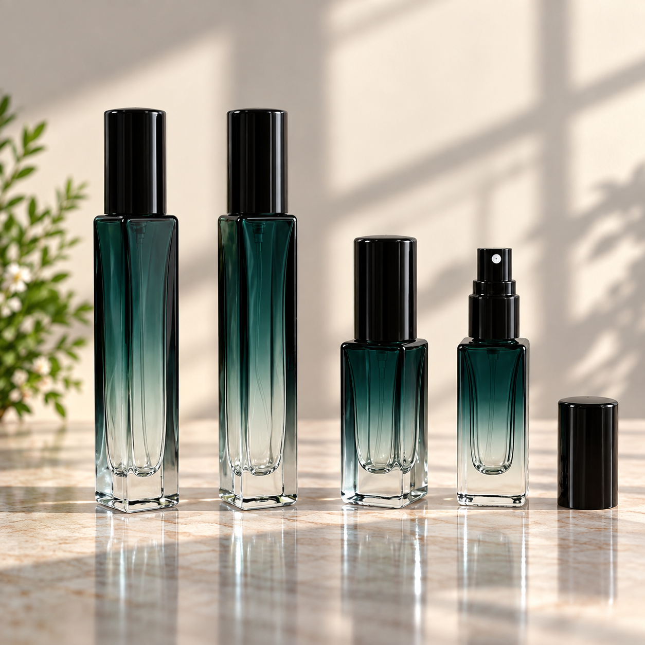 Dark Blue Gradient Square Glass Perfume Spray Bottle