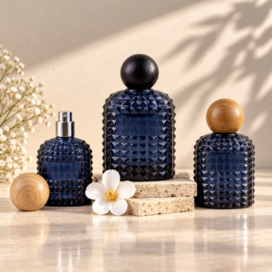 Dark Blue Textured Glass Refillable Perfume Bottle