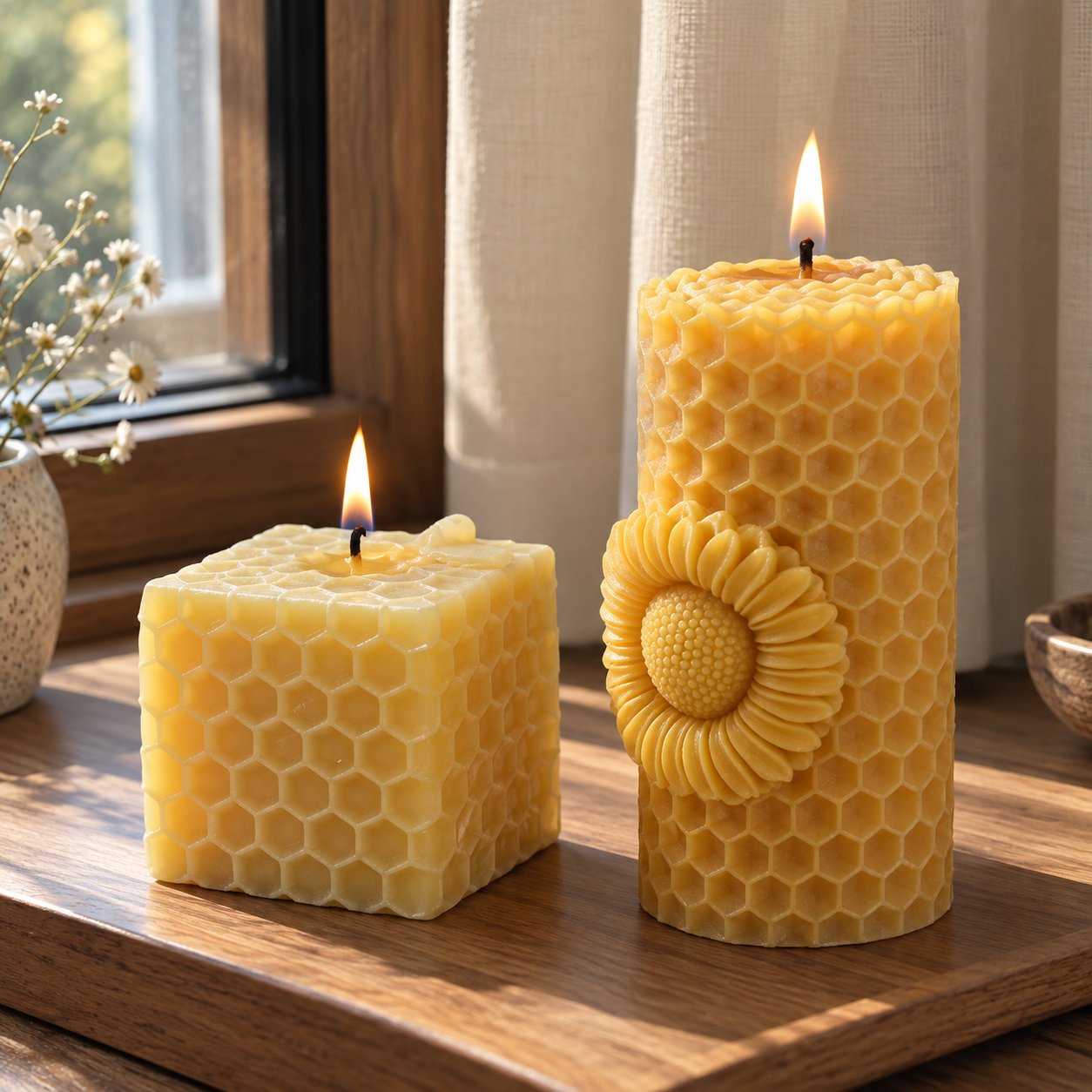 Flower Honeycomb Beeswax Pillar Candle