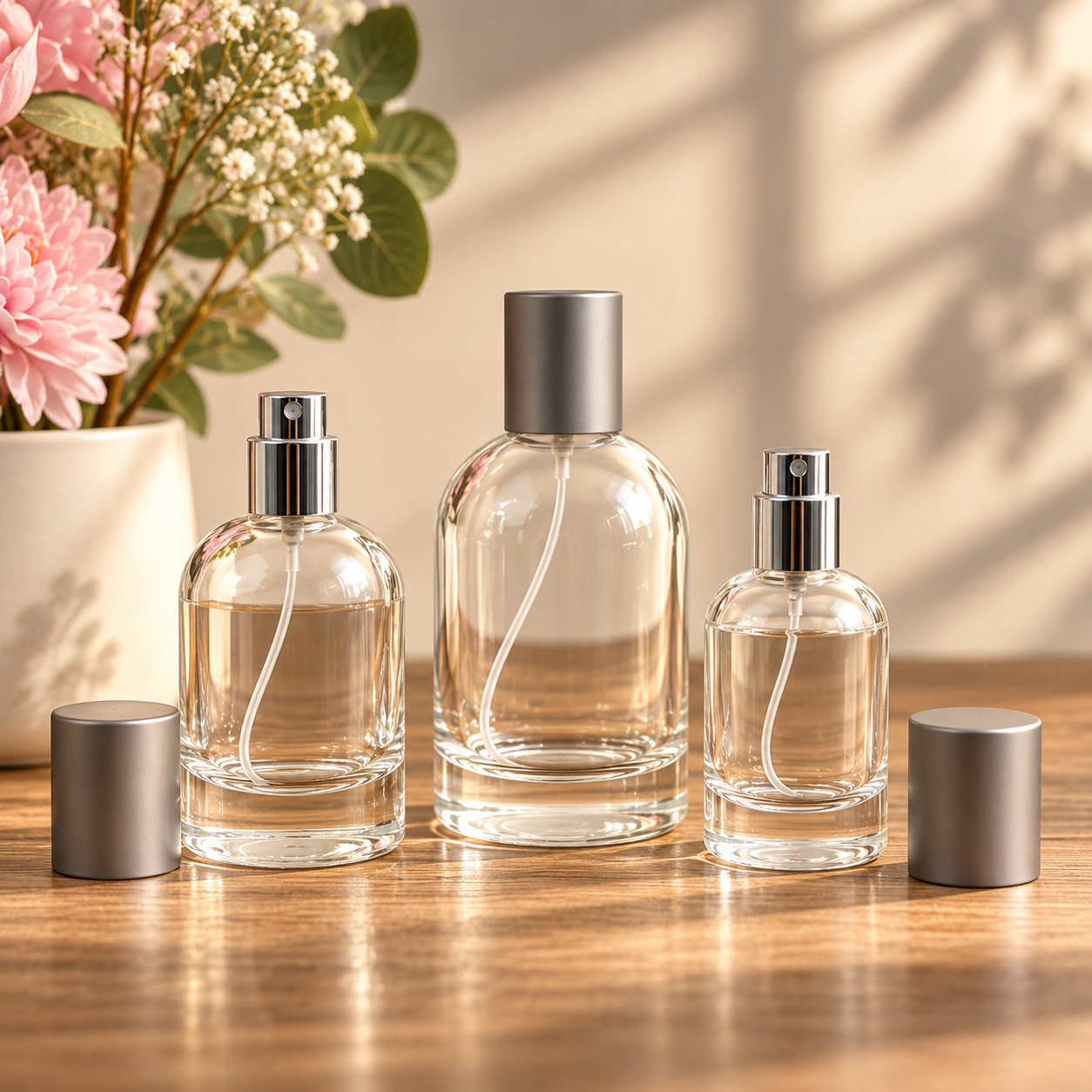 Minimalist Clear Round Glass Perfume Spray Bottle